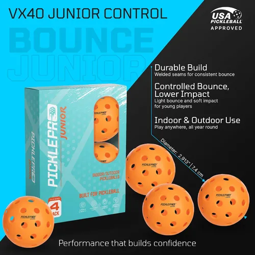 Miniatura 5 de PicklePro Junior - Juego de 6 paletas de pickleball probadas en laboratorio con 2 paletas junior, 4 bolas y bolsa, cara de fibra de vidrio aprobada
