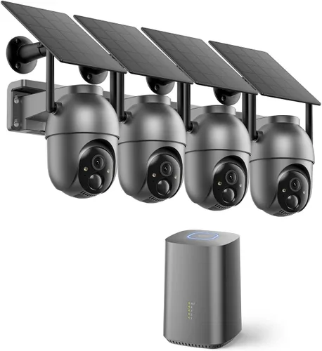 SEHMUA Cámaras de seguridad inalámbricas para exteriores (kit de 4 cámaras), no requiere suscripción, visión nocturna a color, PTZ de 360°, vista en