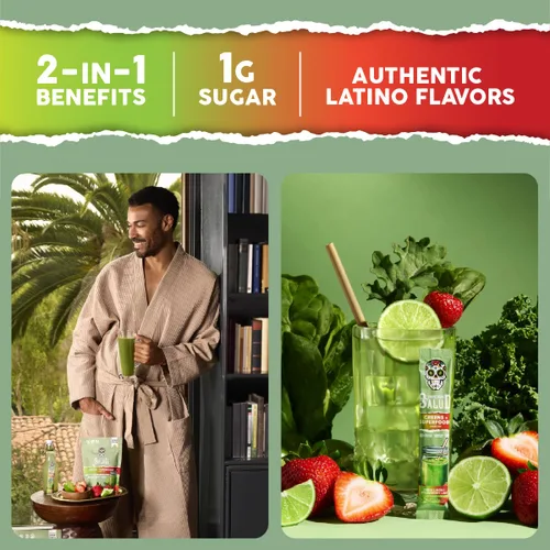 Miniatura 3 de Polvo de verduras 2 en 1 Salud + sobres de mezcla de bebida de superalimentos, más de 20 frutas y verduras, probióticos, prebióticos, apoya la salud