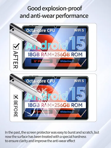 Miniatura 3 de Protector de pantalla para tabletas ECOPAD E50 Android 15 de 12 pulgadas, dureza 9H antiarañazos, sensible al tacto, bordes redondeados 2.5D, sin
