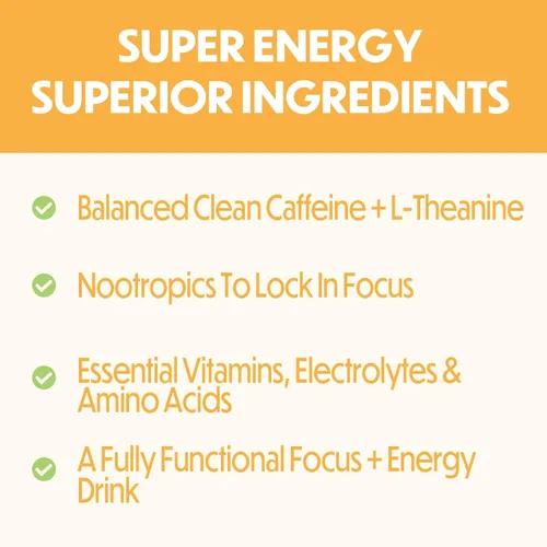 Miniatura 8 de Forgge Energy Booster Super Drink - Cafeína limpia + vitaminas B12, B6, C y D, bebida energética en polvo sin azúcar con electrolitos, aminoácidos