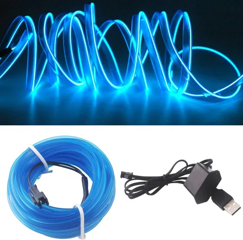 Cable electroluminiscente de luz de neón de 16 pies y 12 V con protección de fusible para decoración interior de automóvil con borde de costura de