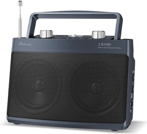 Miniatura 9 de AM FM Radio portátil enchufable de pared o batería para el hogar y al aire libre, fuerte recepción y sonido estéreo, fácil de usar, conector de Negro
