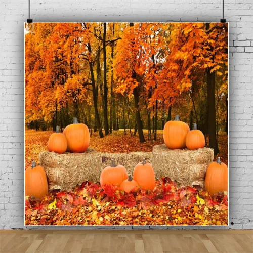Miniatura 13 de Telón de fondo de paisaje de bosque otoñal para fotografía, paisaje de otoño, hojas de día de Acción de Gracias, calabaza, girasol, fondo