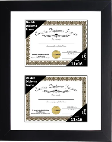 Miniatura 15 de Creative Picture Frames Marco de diploma doble clásico negro de 6 x 8 pulgadas con vidrio negro y colgador de pared instalado