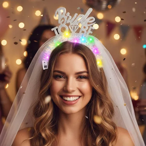 Miniatura 5 de JONKY Diadema de velo de novia iluminada, accesorios de despedida de soltera para mujer
