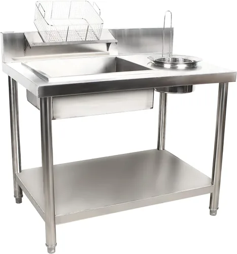 Mesa de empanado para preparación de alimentos fritos, estación de panadero, pollo y pescado y verduras, mesa de trabajo y preparación de cocina