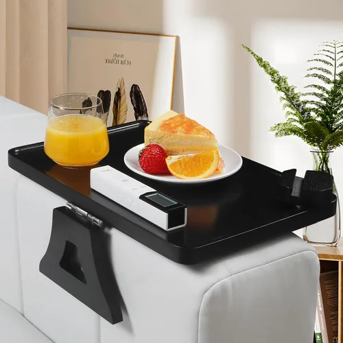 Miniatura 10 de Bandeja de brazo de sofá de madera tallada de bambú, bandeja de reposabrazos de sofá de tamaño normal de 11.8 x 8.6 pulgadas, no requiere