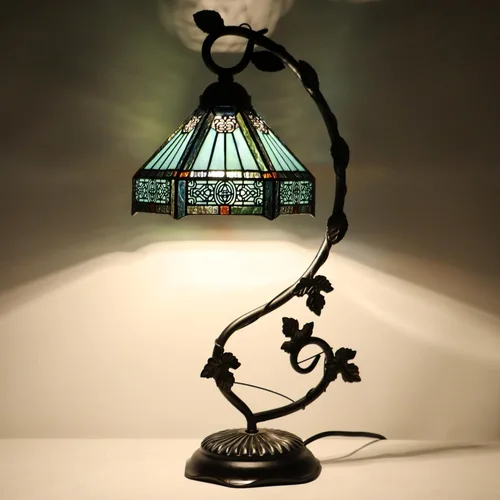 Miniatura 10 de Tiffany Table Lamp, Stained Glass Desk Light, 8X10X21 Inches, Metal Leaf Base (Brown Green Leaf)