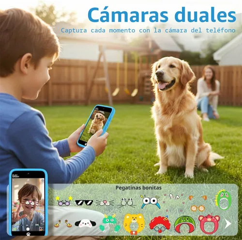 Miniatura 3 de MOMILLA Juguetes para niños, teléfono inteligente, cámara dual con calcomanías, pantalla táctil de 3.97 pulgadas, más de 200 juegos educativos