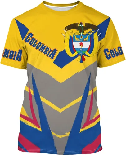 BJU Camiseta de la bandera de Colombia con la insignia de la bandera, camiseta estampada en 3D, cuello redondo, manga corta, informal, unisex