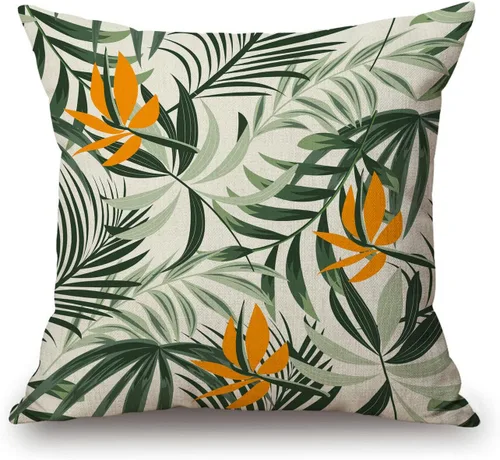Miniatura 50 de Solekla Funda de almohada cuadrada de lino y algodón con flores blancas y negras, funda de cojín decorativa para sofá de 18 x 18 pulgadas Sl157