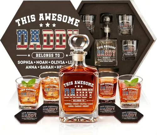 Miniatura 26 de Juego de decantadores de whisky personalizados para hombres, para el hogar, bar, decantadores de licor personalizados, caja de madera, vasos