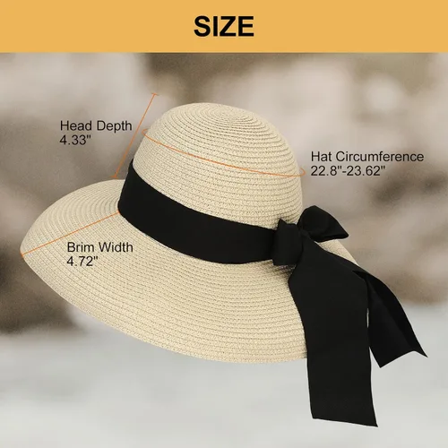 Miniatura 3 de Surblue Sombrero de verano de paja para mujer, sombrero de sol flexible de ala ancha para playa