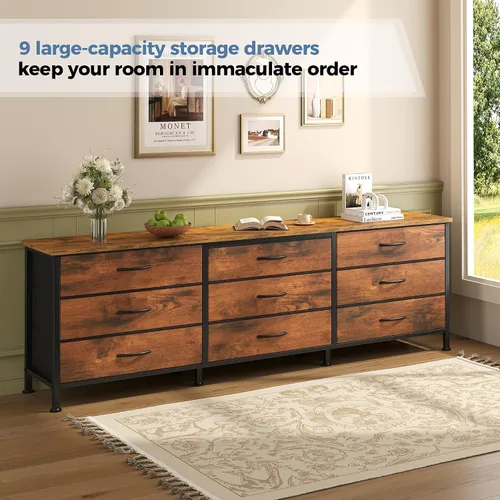 Miniatura 7 de DUMOS Soportes de TV para muebles de sala de estar con 9 cajones de tela, centro de entretenimiento largo de hasta 75 pulgadas, mesa consola