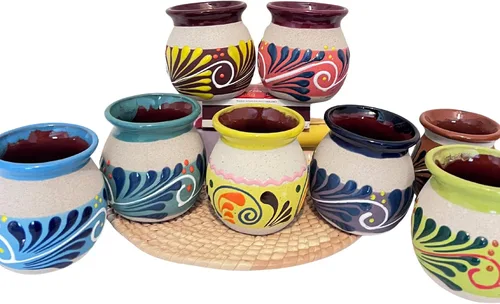 JARRITOS taza mexicana arcilla, taza de arcilla mexicana, taza MEXICANA pintada a mano hecha a mano cerámica mexicana tazas de café (4Mixcolorspack)