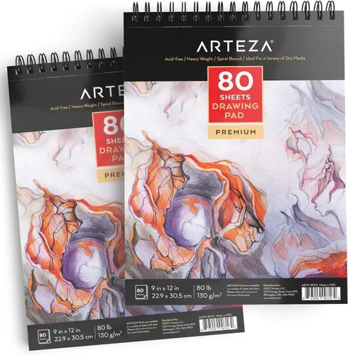 Miniatura 6 de ARTEZA Bloc de papel de dibujo, 9 x 12 pulgadas, paquete de 1, 80 hojas, libros de dibujo de artistas encuadernados en espiral, papel de dibujo