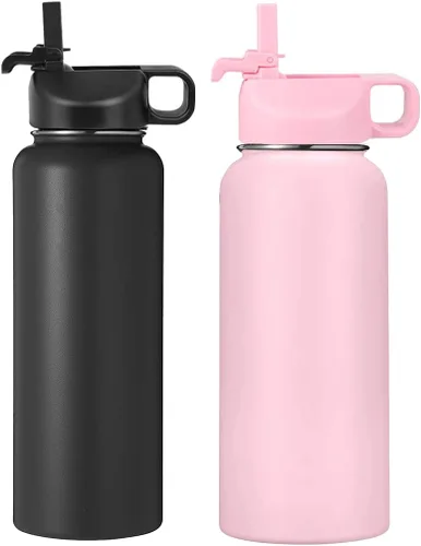Miniatura 2 de Hydro Flask - Tapa de popote compatible con botellas de agua de boca ancha de 12, 32, 40, 64 onzas, diseño de cubierta antipolvo Negro/ lila