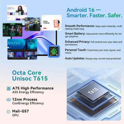 Miniatura 3 de Tablet Android de 10 pulgadas, tableta Android 15 2025 para niños y adultos, Octa-Core, 12 GB de RAM, 128 GB de almacenamiento, 1 TB expandible, Gris