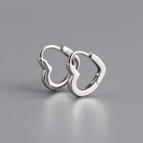 Miniatura 2 de 925 Sterling Silver Small Huggie Hoop Earrings Heart Shaped, White Gold Plated