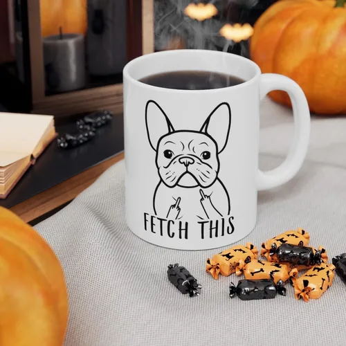 Miniatura 7 de Divertida taza de café blanca con texto en inglés «Fetch This Middle Finger Christmas 2025», 11 onzas