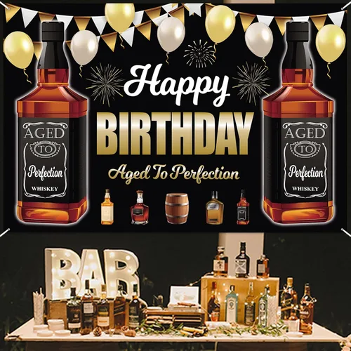 Miniatura 6 de Cartel negro de decoración de fiesta de whisky de 4 x 6 pies - Cartel negro de la edad a la perfección para cabina de fotos de aniversario
