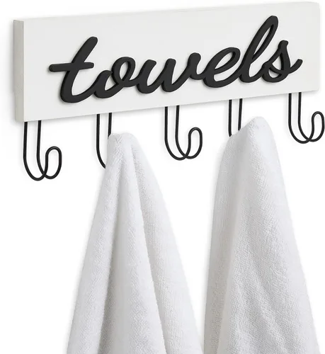 Miniatura 7 de Mkono Soporte de Toallas Montado en Pared, Toalleros para Baño, Decoración de Casa de Campo, Ganchos de Madera Rústica para Toallas, para Colgar
