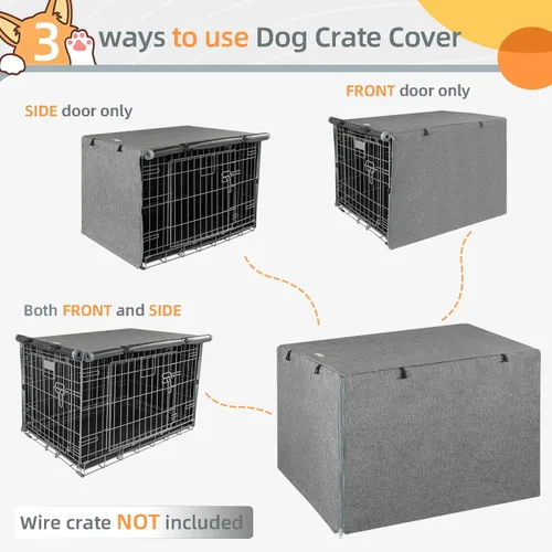 Miniatura 4 de Seiyierr Funda para jaula de perro – Fundas para perrera para jaula de perros de 30 pulgadas, poliéster de doble puerta para jaula de alambre