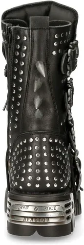 Miniatura 6 de New Rock Boots 1535-S1 - Botas góticas de cuero negro metálico con tachuelas para mujer
