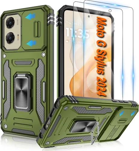 Miniatura 50 de Atump Funda para Motorola Moto G Play 2024 (4G) con [paquete de 2] protector de pantalla HD y cubierta para cámara deslizante, soporte de anillo