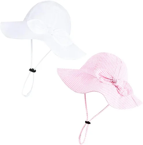 Miniatura 13 de Sombrero de sol para bebé niña con UPF 50+ sombrero de playa ajustable para exteriores con ala ancha