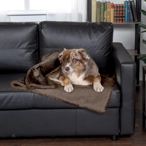 Miniatura 3 de Furhaven Manta impermeable y autocalentable para perros y gatos de interior, lavable y refleja el calor corporal, manta de rizo y sherpa con bordes
