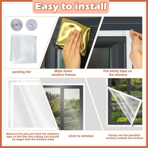 Miniatura 3 de Beeveer Kit de Aislamiento de Ventanas de 63 Pulgadas x 10 Pies Película Transparente Cortable con Correas Adhesivas Plástico Reutilizable