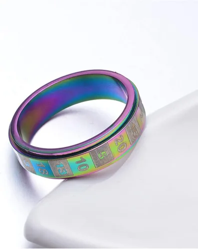 Miniatura 6 de Anillos para ansiedad para hombres, números giratorios de 0.236 pulgadas, anillo giratorio anti estrés, colorido/negro, tamaño 6-11