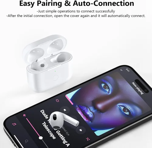 Miniatura 3 de Funda de carga inalámbrica compatible con AirPod de 4ª generación, funda Air Pod 4 de repuesto con botón de sincronización de emparejamiento Blanco