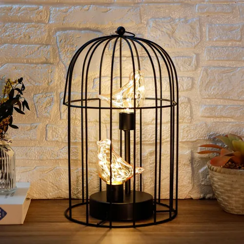 Miniatura 6 de JHY DESIGN Lámpara decorativa con forma de jaula para pájaros, funciona con pilas, de 13" de alto, luz de acento inalámbrica con luces de hadas