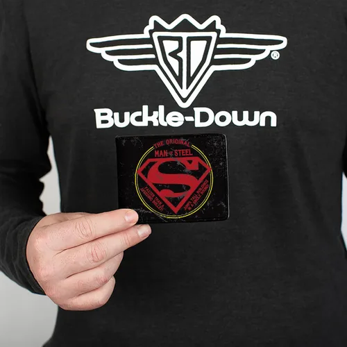 Miniatura 3 de Buckle-Down Billetera de DC Comics para hombre, plegable, Superman The Original Man of Steel Badge negro, rojo, amarillo, cuero vegano, 4.0 x 3.5