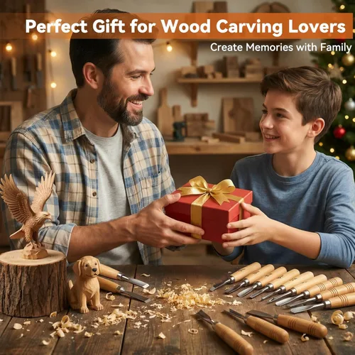 Miniatura 8 de WAYCOM Juego de cuchillos de madera de 24 piezas, kit de tallado de madera, juego de cinceles profesional, incluyendo pequeño, medio, tamaño grande