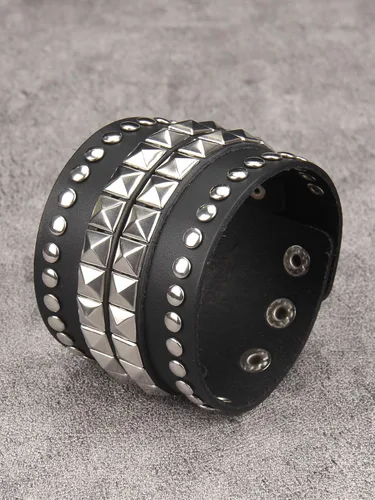 Miniatura 9 de Jeilwiy Pulseras de cuero punk para hombres, pulseras hechas a mano, brazalete ancho, joyería trenzada, color negro y marrón, ajustable, regalos