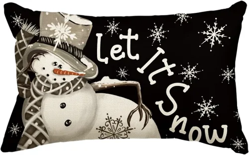 AVOIN colorlife Funda de almohada de Navidad de invierno, diseño de lunares, muñeco de nieve I Smell, color negro nieve, 12 x 20 pulgadas,
