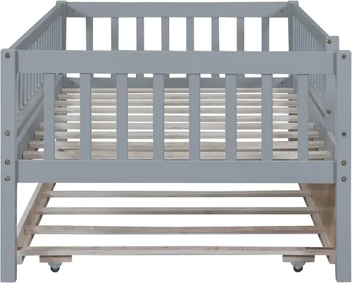 Miniatura 5 de Harper & Bright Designs Sofá cama de tamaño individual con nido, marco de cama individual de madera para niños con rieles, no necesita somier, fácil