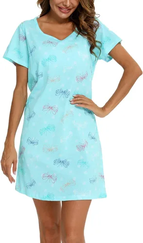 Miniatura 4 de ENJOYNIGHT - Camisones de algodón para mujer, talla grande, camisa de dormir de manga corta con estampado