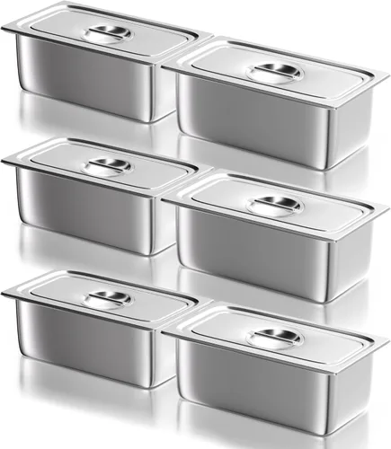 Miniatura 10 de WantJoin Sartenes de mesa de vapor para hotel, tamaño medio de 2.5 pulgadas de profundidad, paquete de 6, juego de bandejas de metal de acero