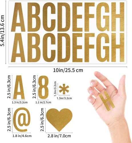 Miniatura 2 de Kit de 12 hojas de 200 calcomanías de letras doradas, grandes letras de vinilo, números, calcomanías adhesivas del alfabeto de 2 1/2 pulgadas
