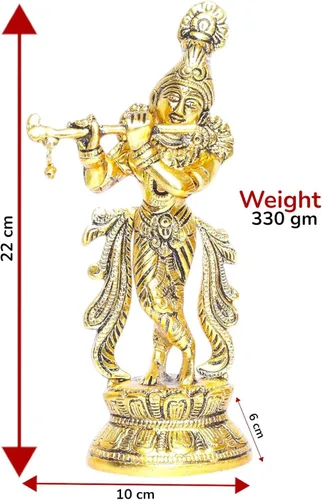Miniatura 2 de KridayKraft Lord Krishna Estatua de metal, Krishna Murti tocando la flauta para Temple Pooja, decora tu hogar, oficina y regalo a tus familiares