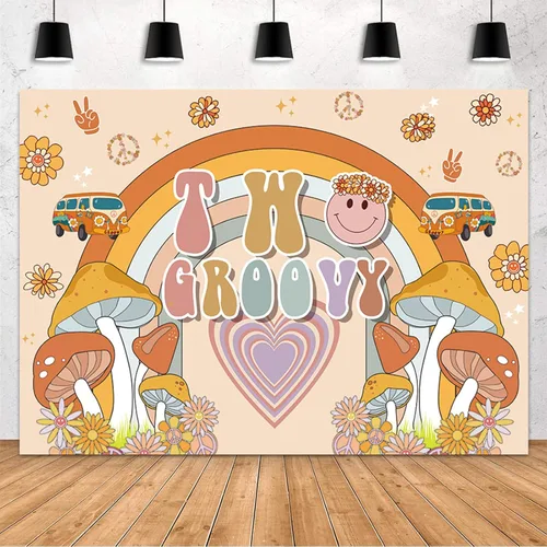 Miniatura 6 de MEHOFOND Telón de fondo de bebé Groovy de 7 x 5 pies, diseño de arco iris, retro, hippie, bohemio, niña, decoración de baby shower, amor de paz