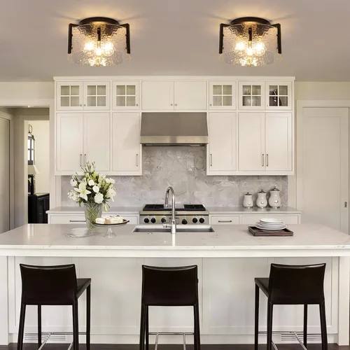 Miniatura 2 de Lámpara de techo negra de montaje empotrado, lámpara de entrada moderna de 3 luces, montaje de techo, accesorios de iluminación de cocina, lámparas