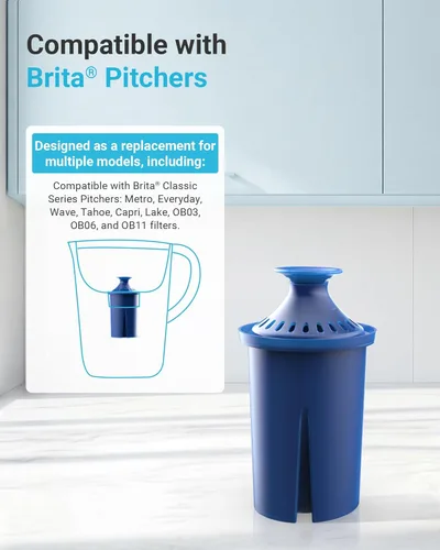 Miniatura 8 de AQUA CREST Filtro de agua, diseñado para filtro de agua Brita® Elite®, jarras y dispensadores, todos los días, UltraMax, Metro+, XL y más, dura 6