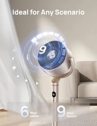 Miniatura 6 de Dreo Ventiladores inteligentes para dormitorio, ventilador oscilante omnidireccional de 120° +120°, ventilador de pedestal silencioso de 90 pies