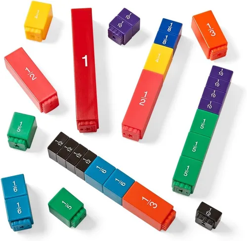 Miniatura 7 de Hand2mind - Juego de cubos de torre de arcoíris de fracciones, equivalencia de fracciones, materiales de bloques matemáticos Montessori para niños
